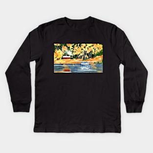 Pacific Northwest Float Plane Watercolor Painting Kids Long Sleeve T-Shirt